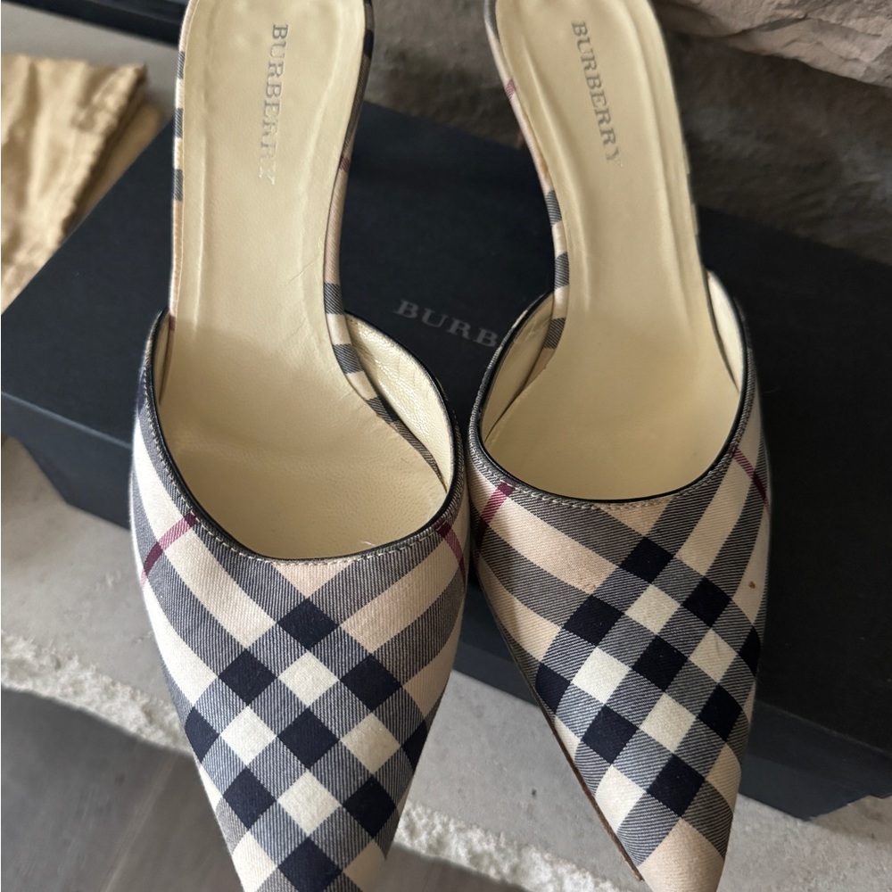 Burberry Heels 
Approximate 2 inch heel
Original dust bag and box